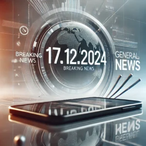 A modern news-themed image featuring a sleek digital clock or calendar prominently displaying the date '17.12.2024'. The scene includes abstract eleme
